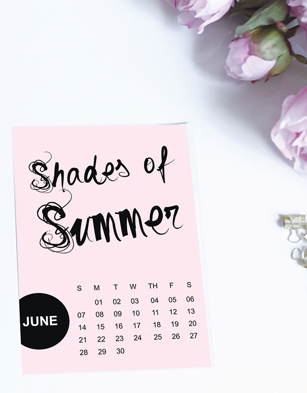 Shades of Summer Free Printable Calendar