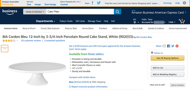 White 902033 BIA Cordon Bleu 12-Inch by 3-3/4-Inch Porcelain Round Cake Stand 
