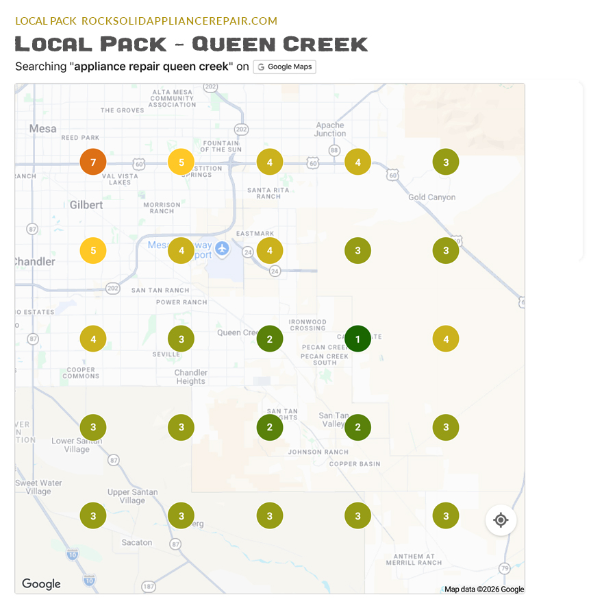 Local Falcon Google Maps Postion Screenshot for Rock Solid Appliance Repair